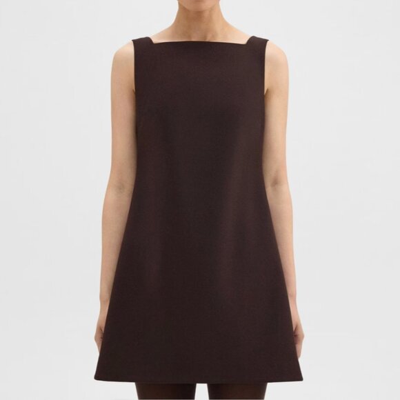 BNWT Women's Theory A-Line Stretch Mini Dress in Double Weave - Brown - Size 6 - Picture 4 of 7